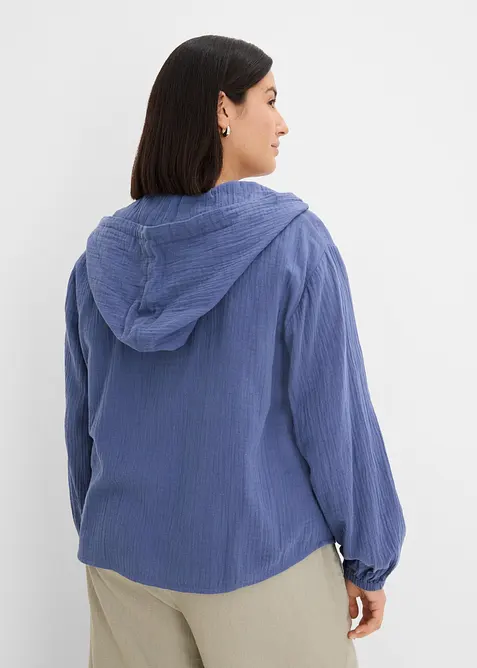 Blusa in mussola di puro cotone con cappuccio, bonprix