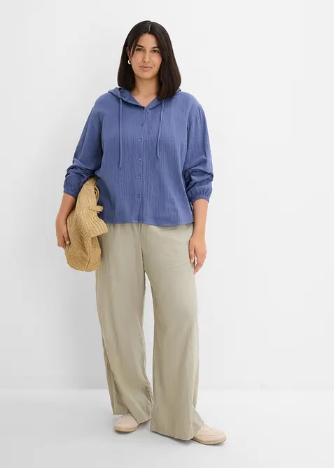 Blusa in mussola di puro cotone con cappuccio, bonprix