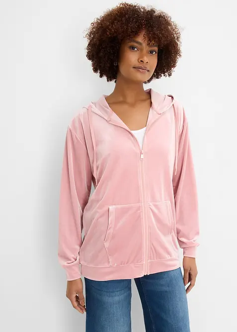 Felpa in velluto con zip e cappuccio, bonprix