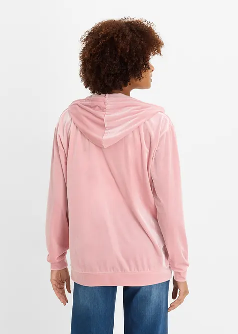 Felpa in velluto con zip e cappuccio, bonprix