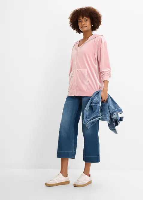 Felpa in velluto con zip e cappuccio, bonprix
