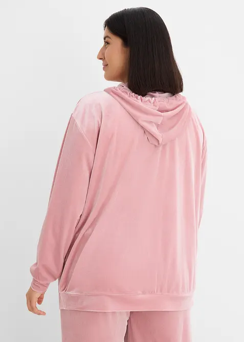 Felpa in velluto con zip e cappuccio, bonprix