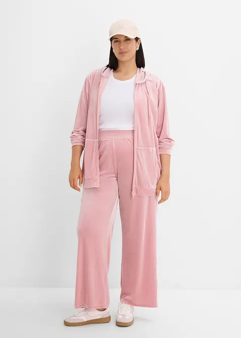 Felpa in velluto con zip e cappuccio, bonprix