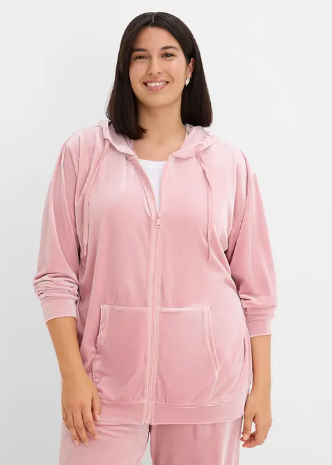 Felpa in velluto con zip e cappuccio, bonprix