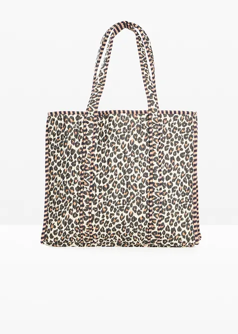 Borsa shopper reversibile in cotone con stampa leopardata, bonprix