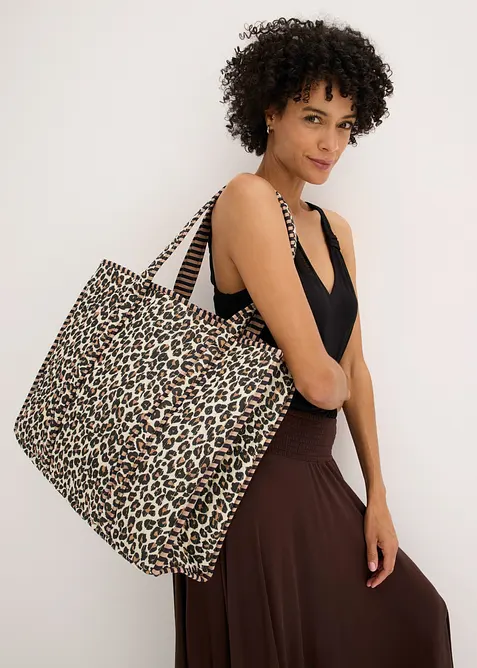 Borsa shopper reversibile in cotone con stampa leopardata, bonprix