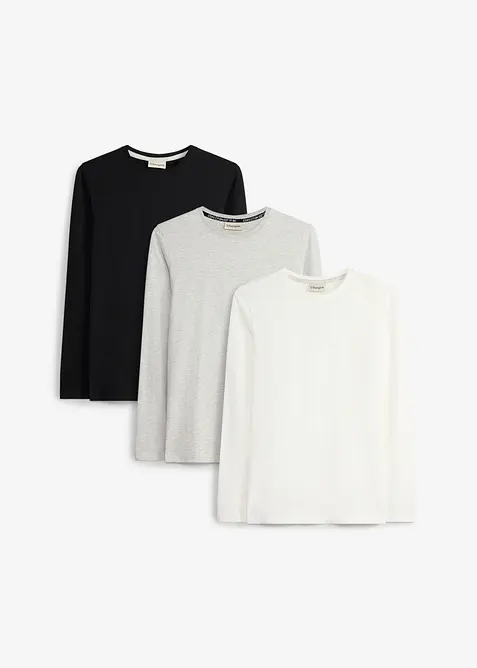 Maglia a maniche lunghe con cotone biologico (pacco da 3), bonprix