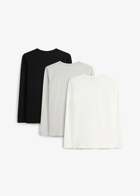 Maglia a maniche lunghe con cotone biologico (pacco da 3), bonprix