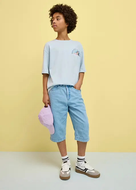Bermuda di jeans lunghi con vita regolabile, loose fit, bonprix
