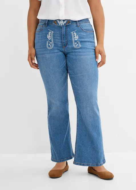 Jeans bootcut bavaresi con ricami, vita media, bonprix