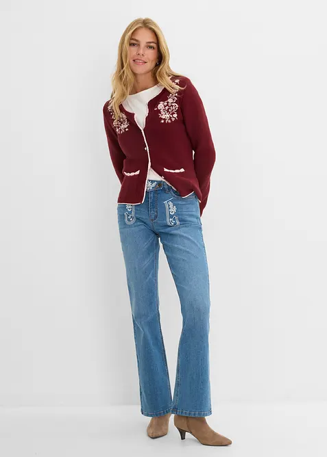 Jeans bootcut bavaresi con ricami, vita media, bonprix