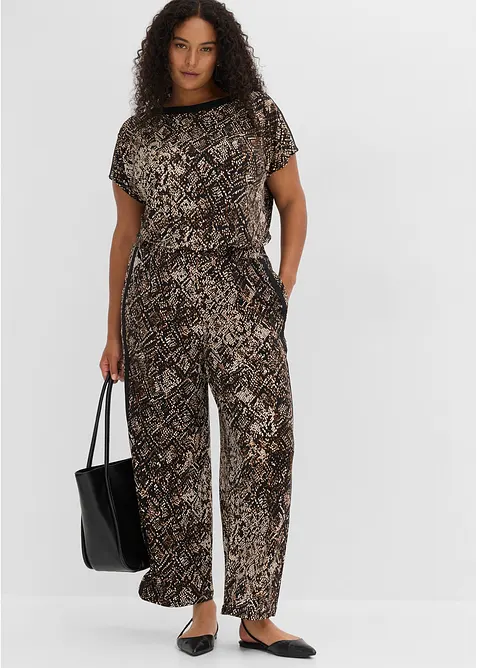 Pantaloni in jersey con bande di satin, bonprix