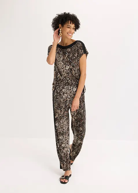 Pantaloni in jersey con bande di satin, bonprix