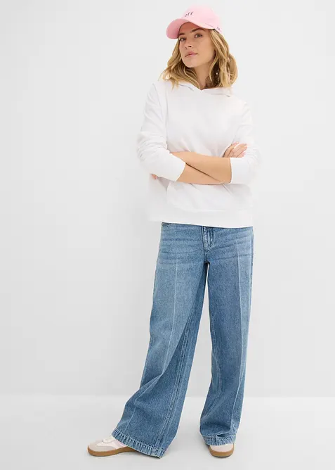 Felpa oversize in misto cotone morbido con cappuccio, bonprix