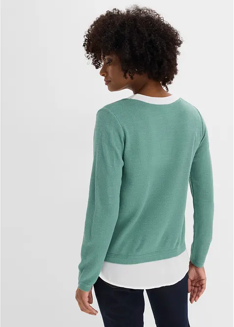 Maglione in filato fine con inserti effetto camicia, bonprix