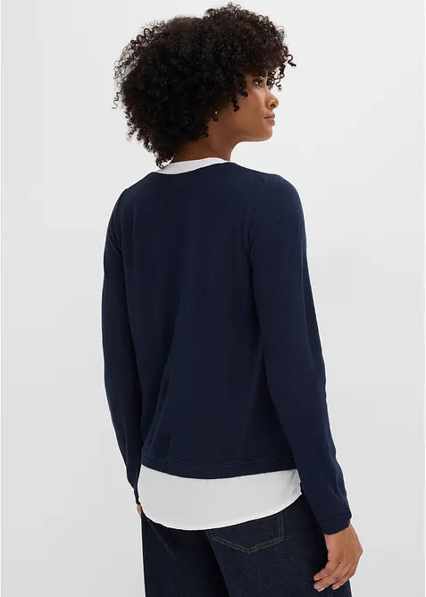 Maglione in filato fine con inserti effetto camicia, bonprix