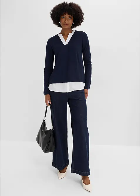 Maglione in filato fine con inserti effetto camicia, bonprix
