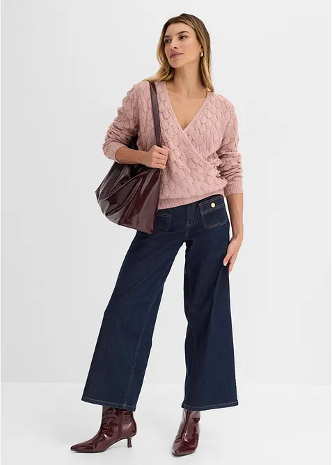 Maglione traforato con effetto a portafoglio, bonprix