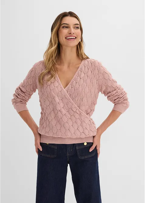 Maglione traforato con effetto a portafoglio, bonprix