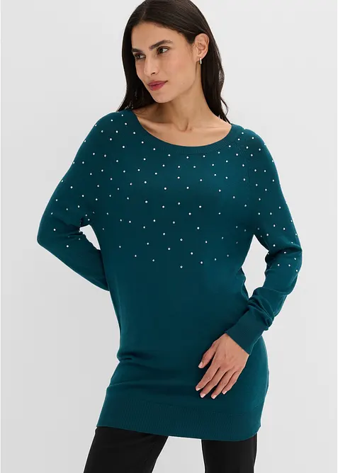 Maglione lungo con strass, bonprix