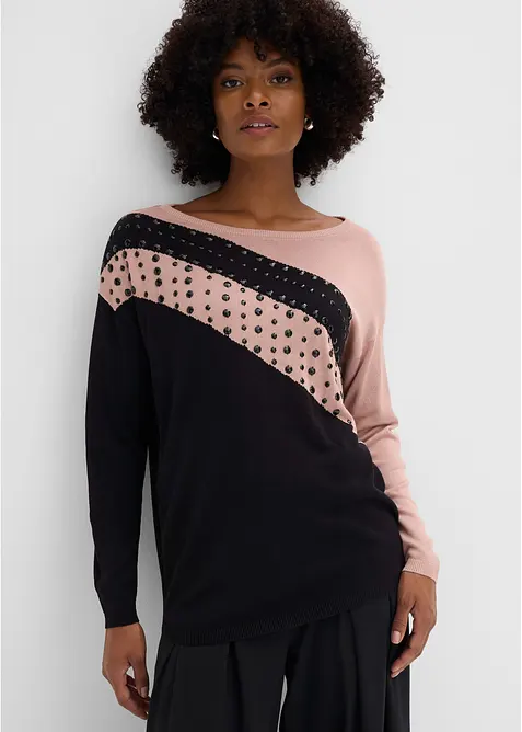 Maglione lungo con applicazione, bonprix