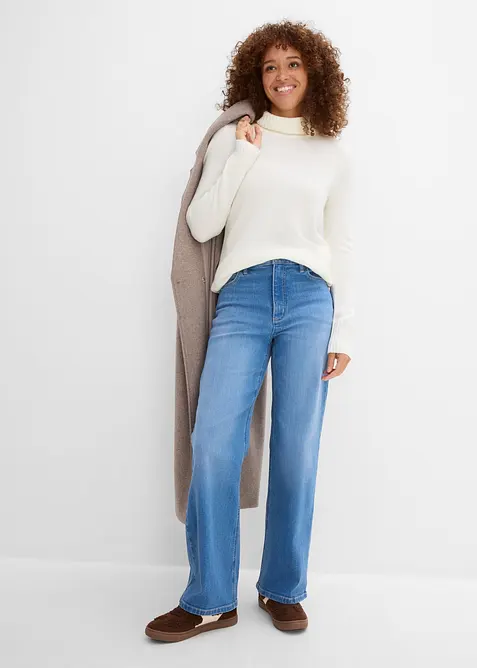Jeans wide leg in cotone biologico, vita alta, bonprix