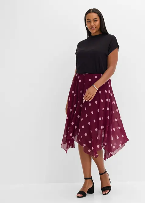 Gonna midi di chiffon con orlo asimmetrico, bonprix