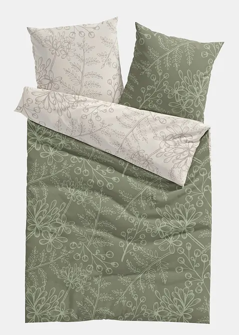 Biancheria da letto double-face in linone con fantasia a foglie, bonprix