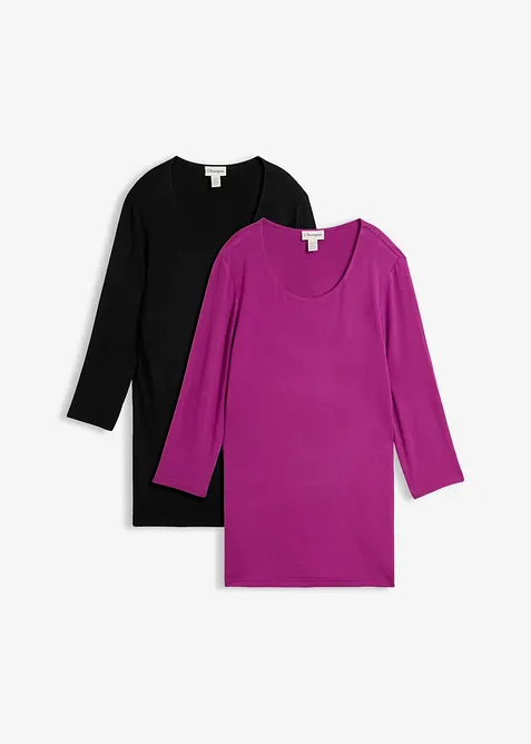Maglia lunga in morbido misto viscosa con doppio strato frontale (pacco da 2), bonprix