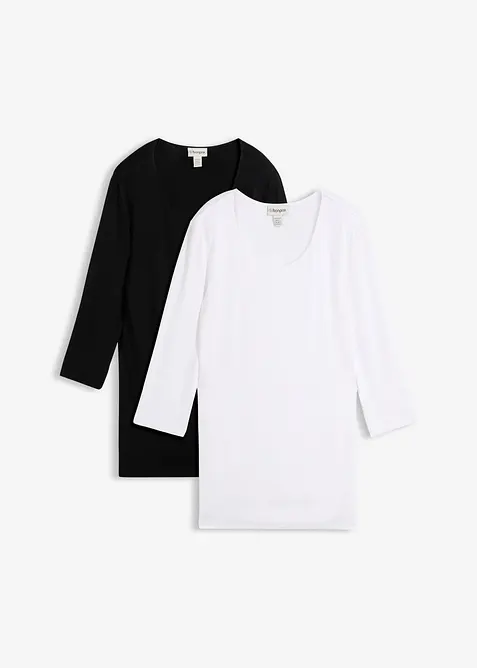 Maglia in morbido misto viscosa con doppio strato frontale (pacco da 2), bonprix