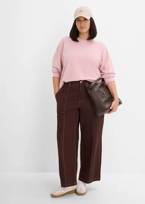 Pantaloni cropped in twill di puro cotone, bonprix
