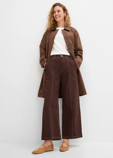 Pantaloni cropped in twill di puro cotone, bonprix