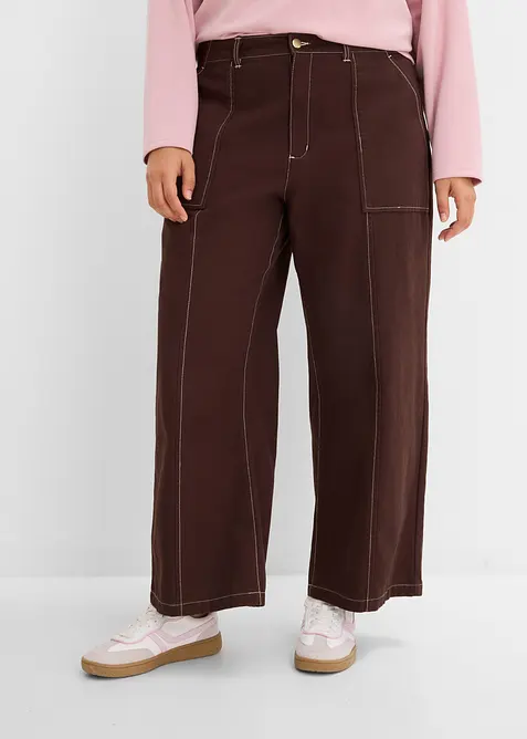 Pantaloni cropped in twill di puro cotone, bonprix