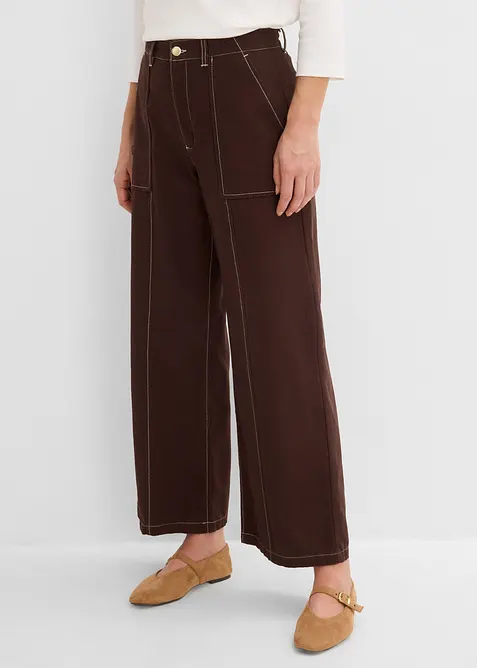 Pantaloni cropped in twill di puro cotone, bonprix
