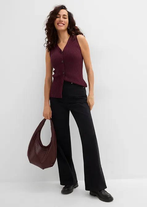 Pantaloni in twill a gamba larga e vita alta, bonprix