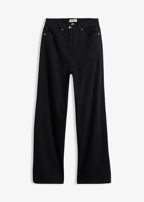 Pantaloni in twill a gamba larga e vita alta, bonprix