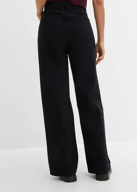 Pantaloni in twill a gamba larga e vita alta, bonprix