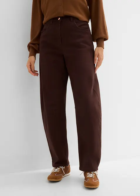 Pantaloni barrel a vita alta in twill di misto cotone, bonprix