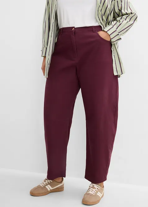 Pantaloni barrel a vita alta in twill, bonprix