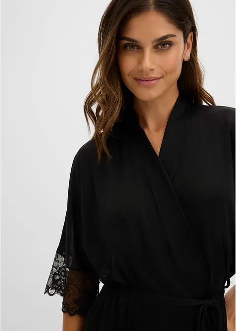 Kimono in satin con pizzo, bonprix