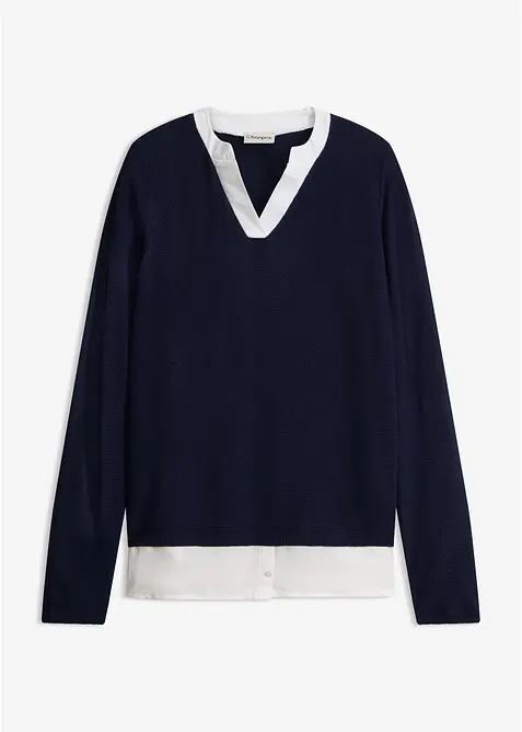 Maglione in filato fine con inserti effetto camicia, bonprix