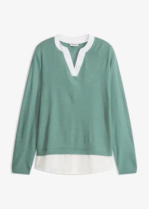 Maglione in filato fine con inserti effetto camicia, bonprix