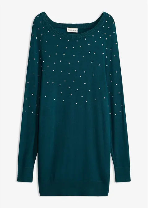 Maglione lungo con strass, bonprix