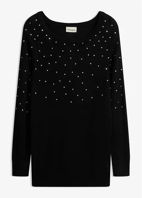 Maglione lungo con strass, bonprix