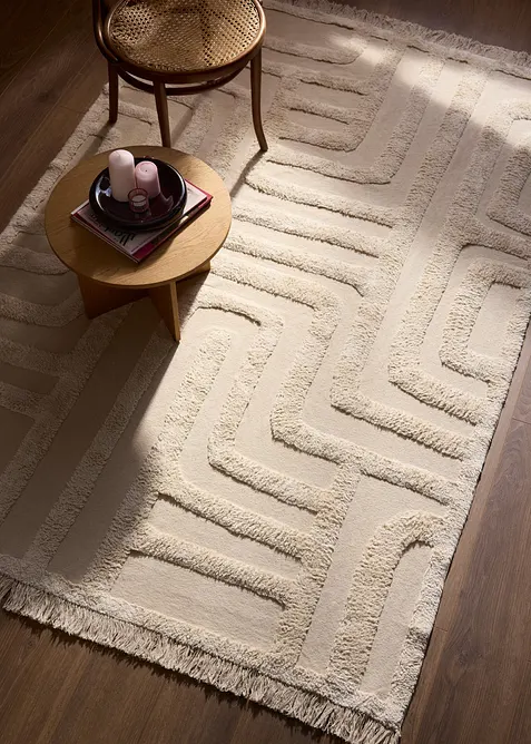 Tappeto in cotone con struttura a rilievo e frange, bonprix