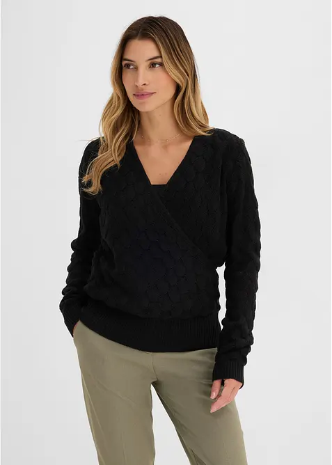 Maglione traforato con effetto a portafoglio, bonprix