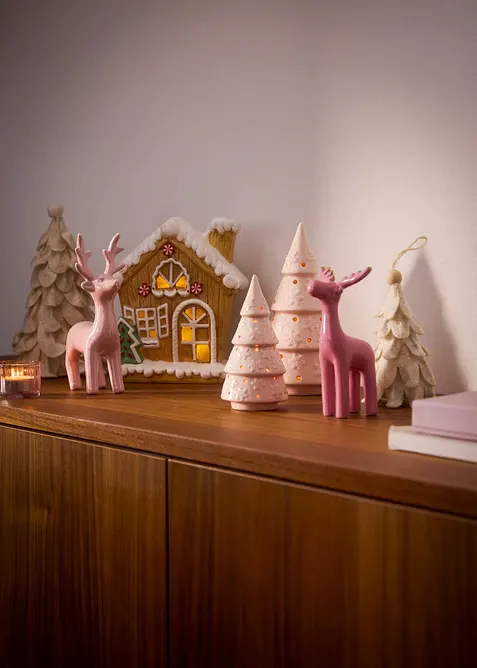Decorazione LED a forma di albero di Natale con fiocchi di neve (set 2 pezzi), bonprix