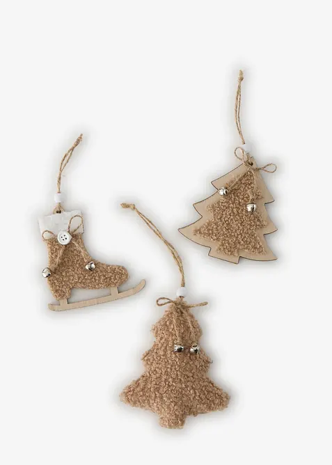 Set di decorazioni da appendere in peluche (set 3 pezzi), bonprix