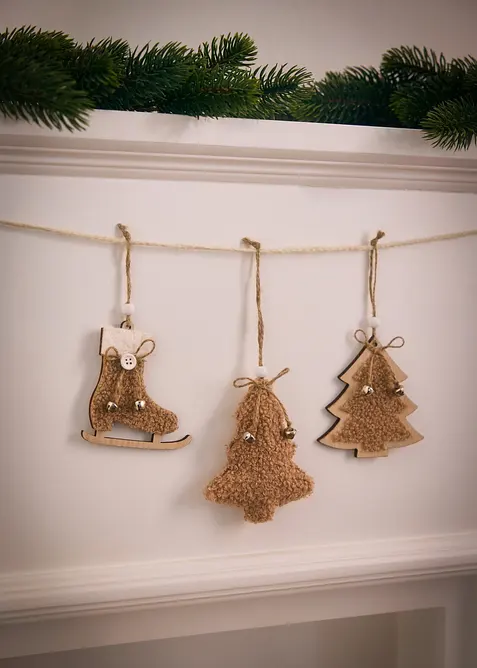 Set di decorazioni da appendere in peluche (set 3 pezzi), bonprix