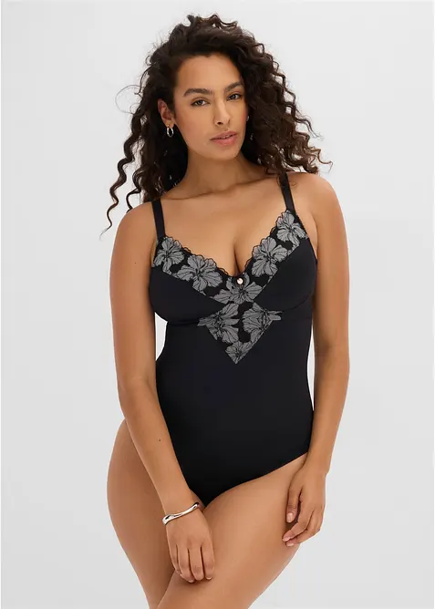 Body senza ferretto con ricamo ed effetto modellante forte, bonprix